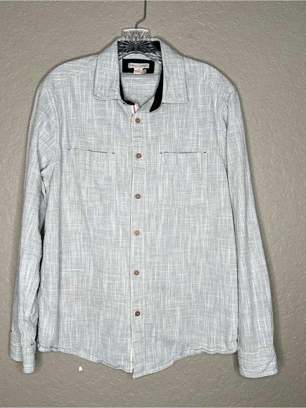 Carbon2Cobalt Sz M Cotton Light Gray Textured Long Sleeve Shirt Casual Summer